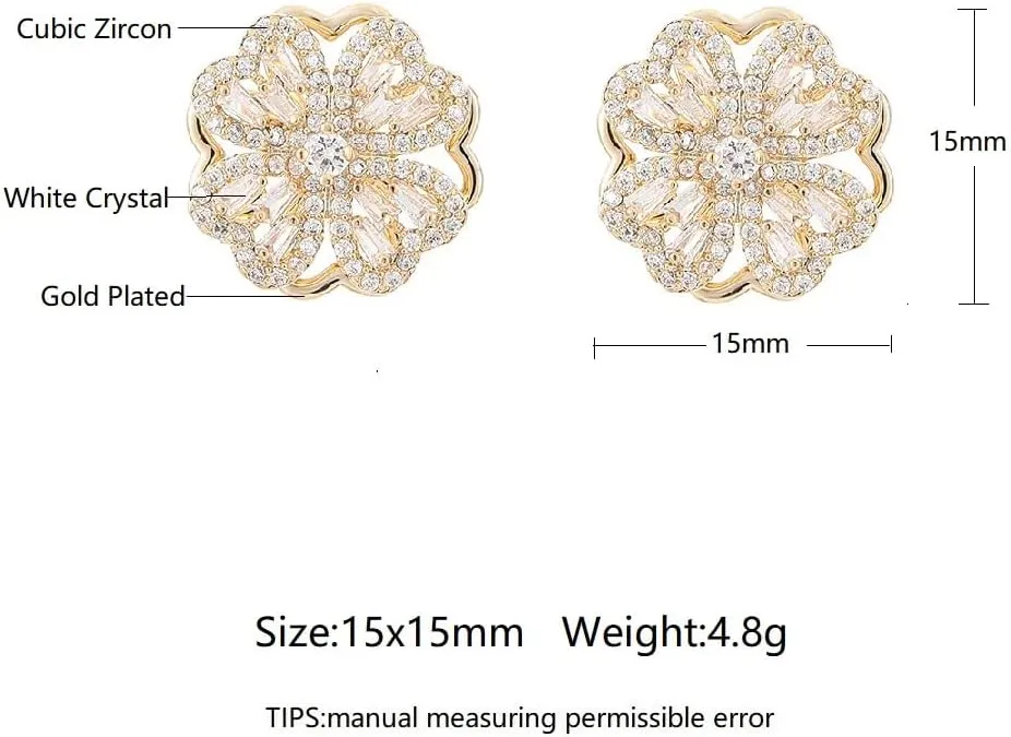 Sterling Silver Heart Shaped and Lucky Transfer 360rotating Zircon Crystal Four-leaf Clover Studs Earrings