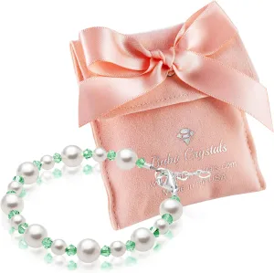 Sterling Silver Initial Charm Personalized Birthstone Bracelets for Girls, Baby Girl, Birthday Gifts for, Newborn, infant, Toddler, Teen, Pearl Bracelet, Birthstone Jewelry Crystals