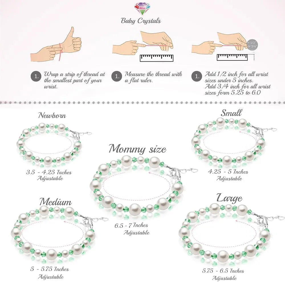 Sterling Silver Initial Charm Personalized Birthstone Bracelets for Girls, Baby Girl, Birthday Gifts for, Newborn, infant, Toddler, Teen, Pearl Bracelet, Birthstone Jewelry Crystals
