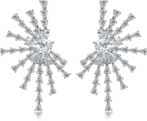 Sterling Silver Irregular Crystal Stud Earrings for Women Firework Cubic Zirconia Rhinestone Hypoallergenic Statement Earrings for Wife Mom Her