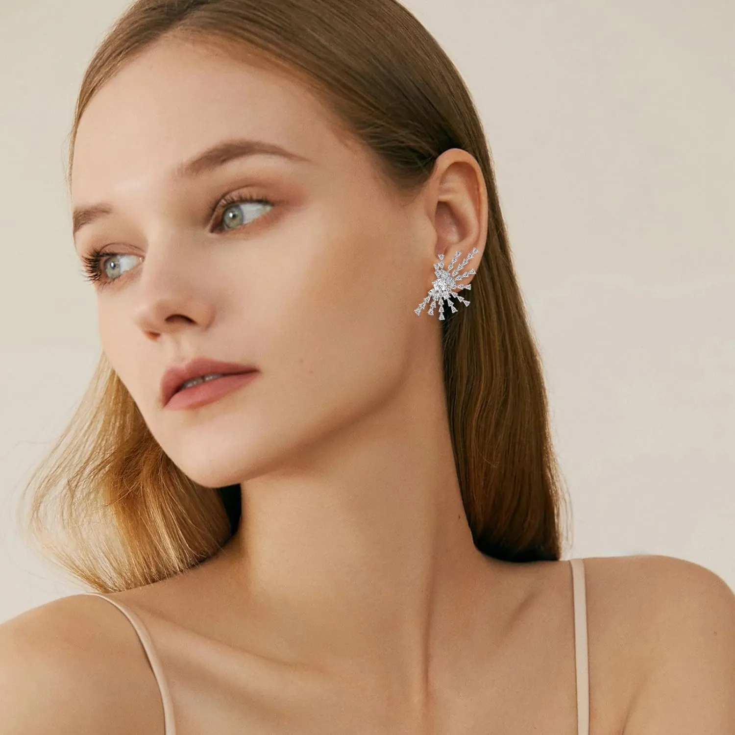 Sterling Silver Irregular Crystal Stud Earrings for Women Firework Cubic Zirconia Rhinestone Hypoallergenic Statement Earrings for Wife Mom Her