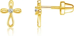 Sterling Silver or 14K Gold Plated Baptism Earrings for Girls (Screw Back)