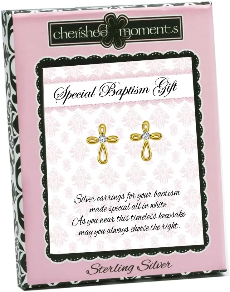 Sterling Silver or 14K Gold Plated Baptism Earrings for Girls (Screw Back)