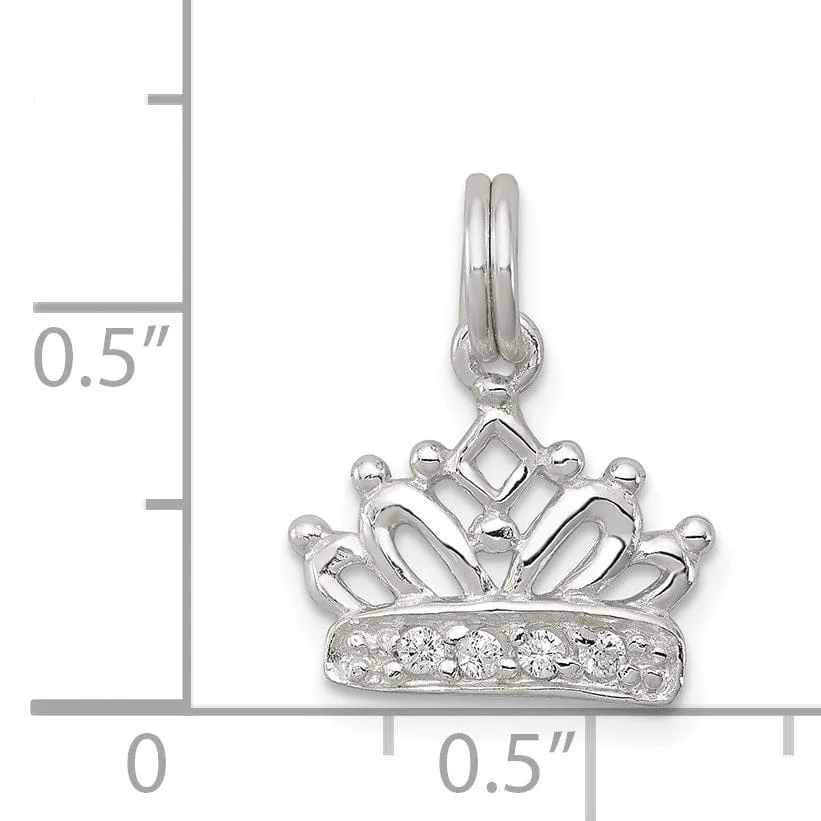 Sterling Silver Polished Finish C.Z Crown Charm