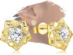Sterling Silver Rose Flower Earrings Gold Star Charms Hypoallergenic Fashion Stud Jewelry Birthday Gift for Women