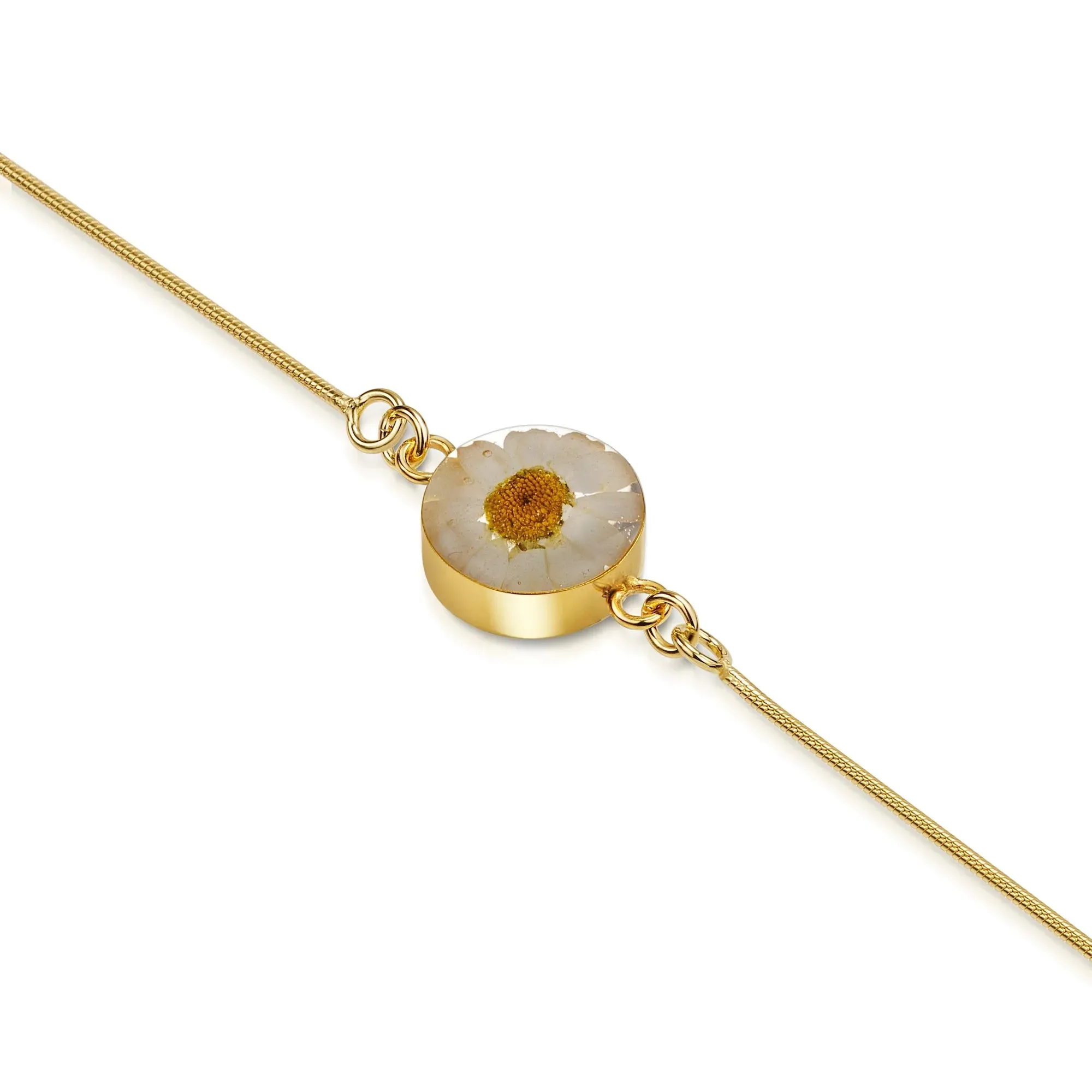 Sterling silver snake bracelet - Round charm - Daisy
