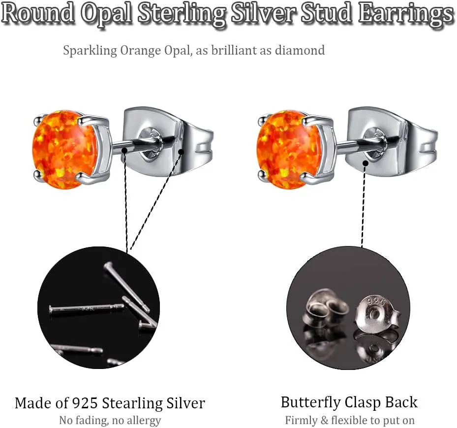 Sterling Silver Stud Earrings for Women- White Gold Plated Opal Earrings Hypoallergenic Small Birthstone Earrings