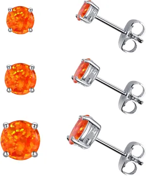 Sterling Silver Stud Earrings for Women- White Gold Plated Opal Earrings Hypoallergenic Small Birthstone Earrings