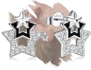 Sterling Silver Stud Star Earrings for Women White Gold Hypoallergenic Charms Triple Star Earring Dainty Jewelry with Cubic Zirconia Fashion Birthday Gift for Women