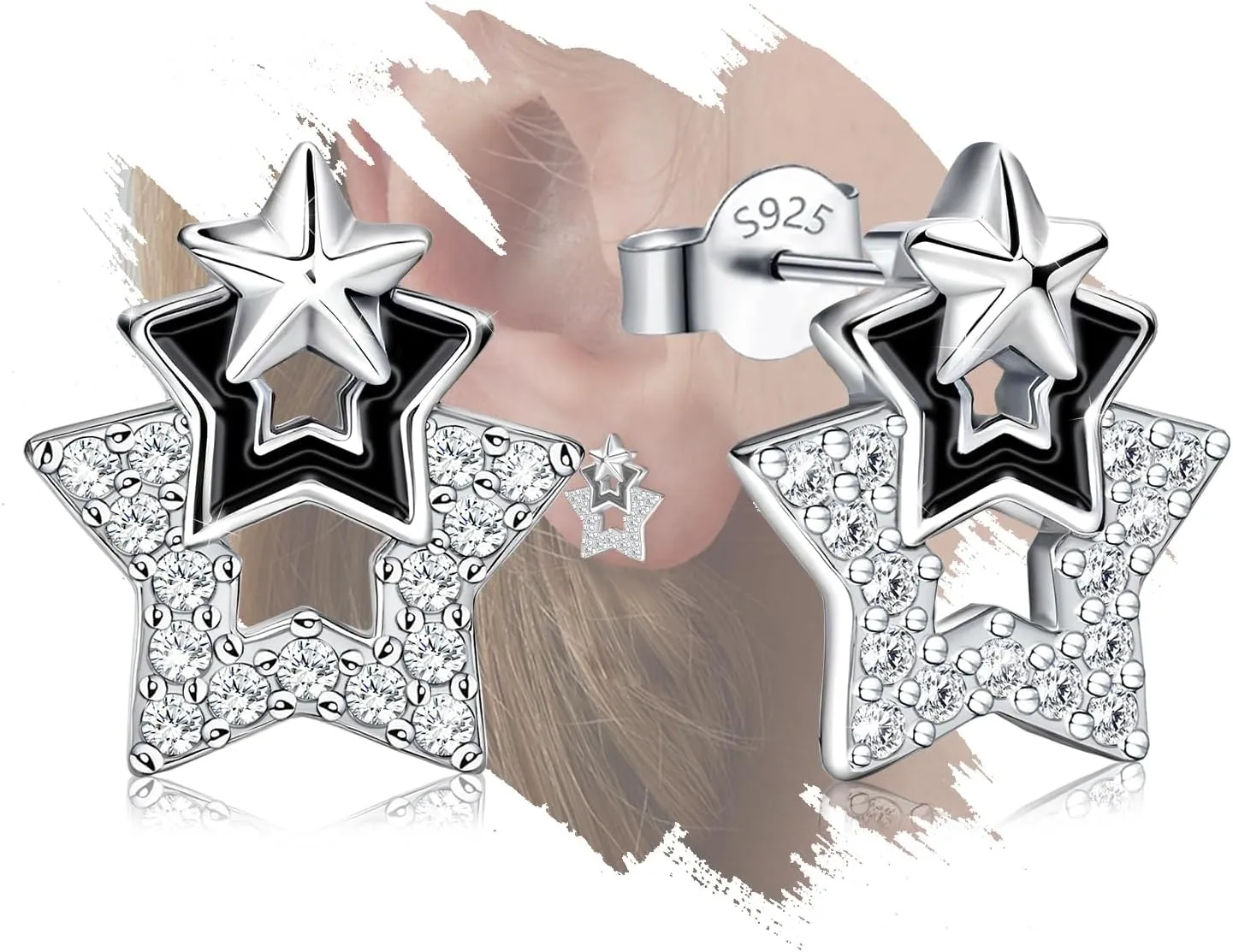 Sterling Silver Stud Star Earrings for Women White Gold Hypoallergenic Charms Triple Star Earring Dainty Jewelry with Cubic Zirconia Fashion Birthday Gift for Women