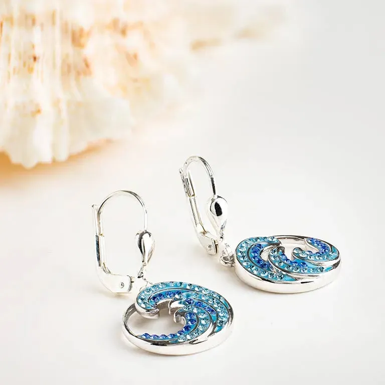Sterling Silver Wave Drop Earrings Swarovski® Crystals