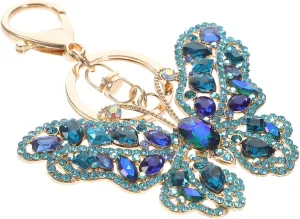 STOBOK Butterfly Keychain Crystal Rhinestone Sparkling Keychain Bling Keychain Key Fob Holder Bag Pendant Handbag Charm Blue