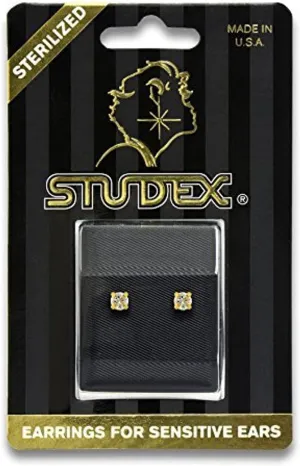 STUDEX Sensitive Cubic Zirconia Stud Earrings 4mm | Hypoallergenic and Nickel Safe for Sensitive Ears | Gold Plated Posts | High Fashion Earrings for Women and Men-PR-742-S