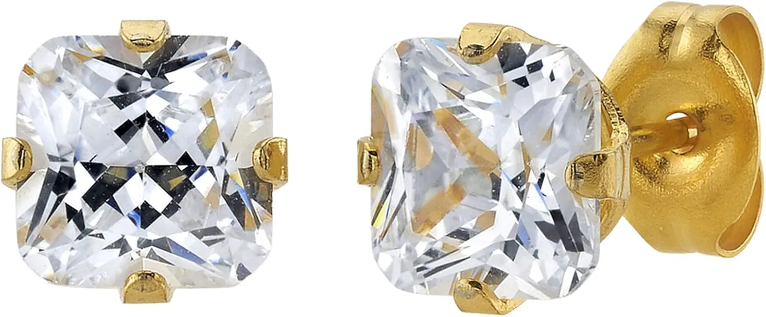 STUDEX Sensitive Princess Cut Cubic Zirconia Stud Earrings | Hypoallergenic and Nickel Safe for Sensitive Ears | High Fashion Earrings for Women and Men