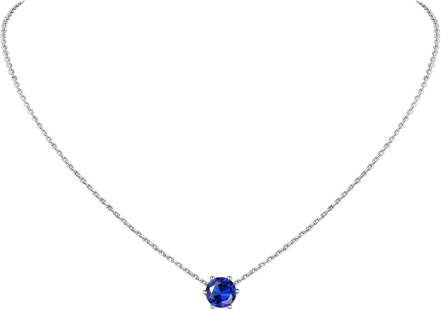 Suplight 925 Sterling Silver 6 Prong Birthstone Necklace/Stud Earrings, Dainty Small Crystal Jewelry for Women (with Gift Box)