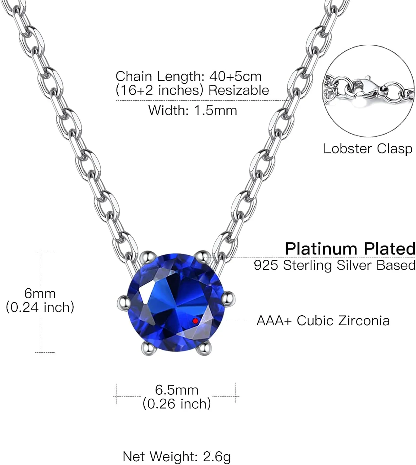 Suplight 925 Sterling Silver 6 Prong Birthstone Necklace/Stud Earrings, Dainty Small Crystal Jewelry for Women (with Gift Box)