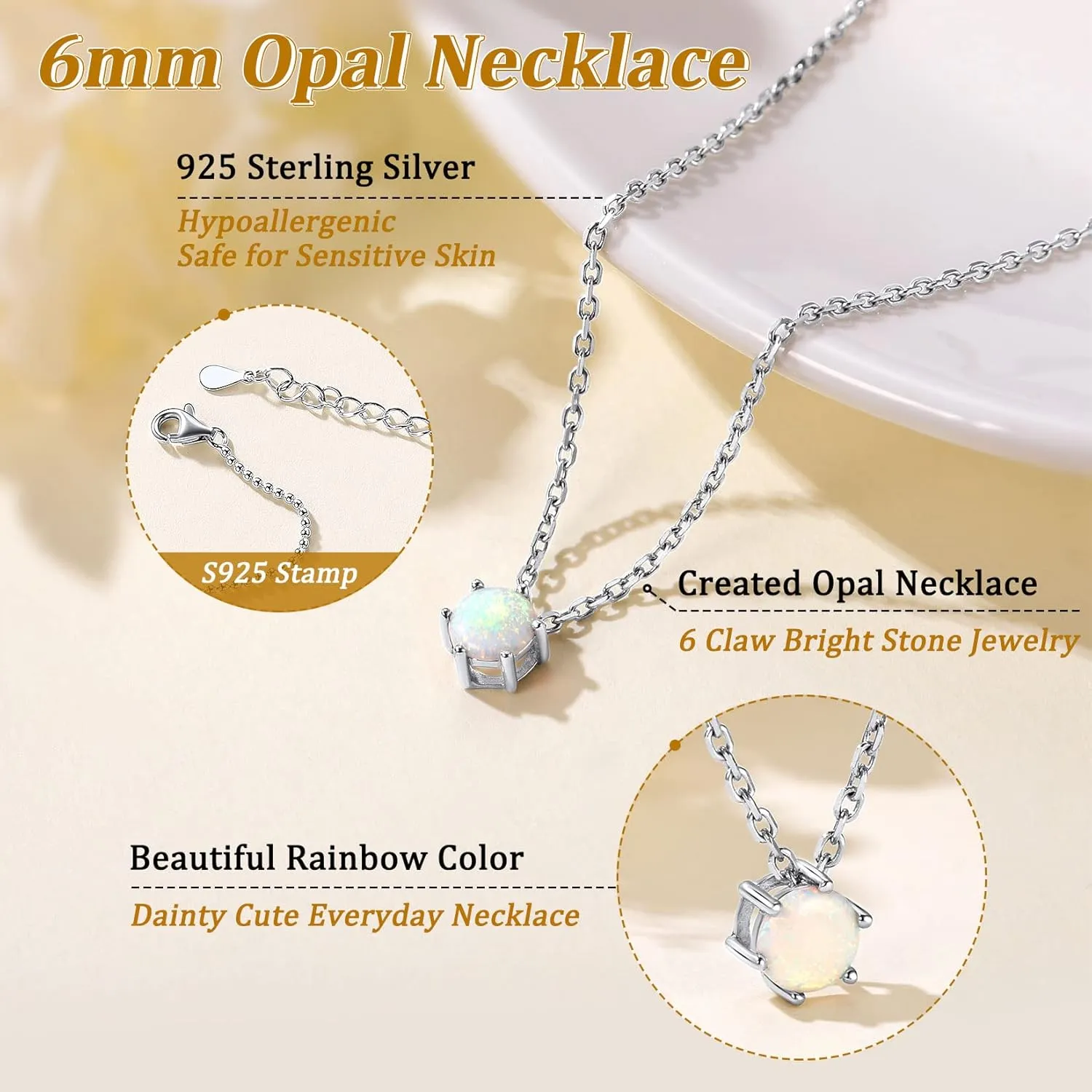 Suplight 925 Sterling Silver 6 Prong Birthstone Necklace/Stud Earrings, Dainty Small Crystal Jewelry for Women (with Gift Box)