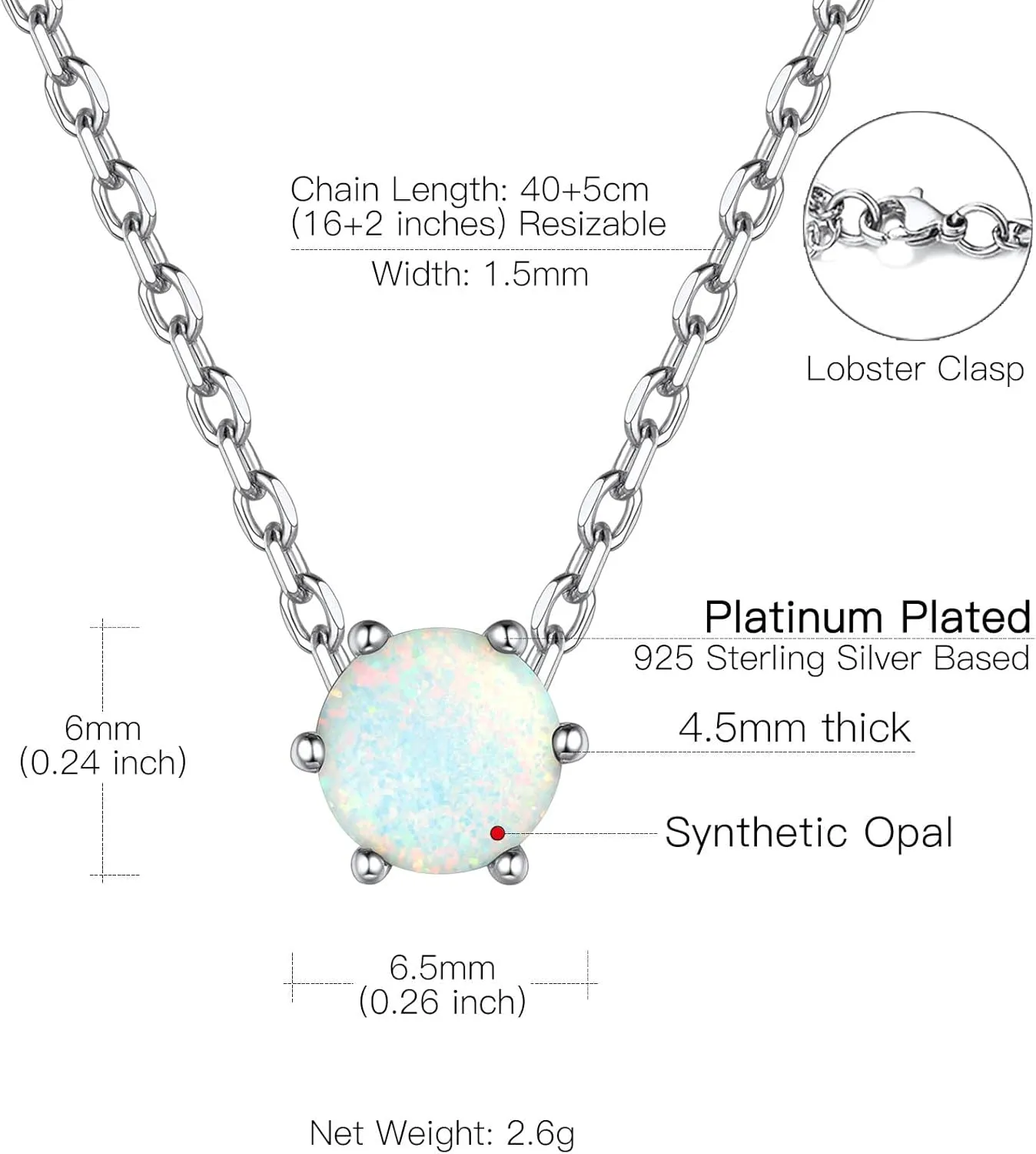 Suplight 925 Sterling Silver 6 Prong Birthstone Necklace/Stud Earrings, Dainty Small Crystal Jewelry for Women (with Gift Box)