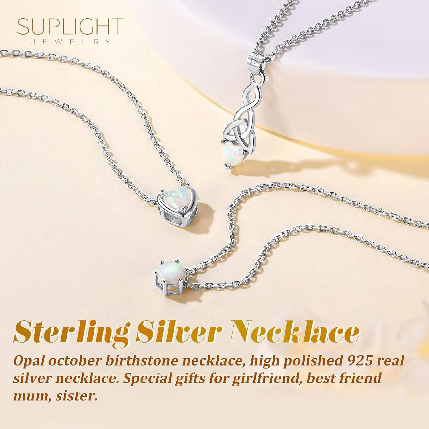 Suplight 925 Sterling Silver 6 Prong Birthstone Necklace/Stud Earrings, Dainty Small Crystal Jewelry for Women (with Gift Box)