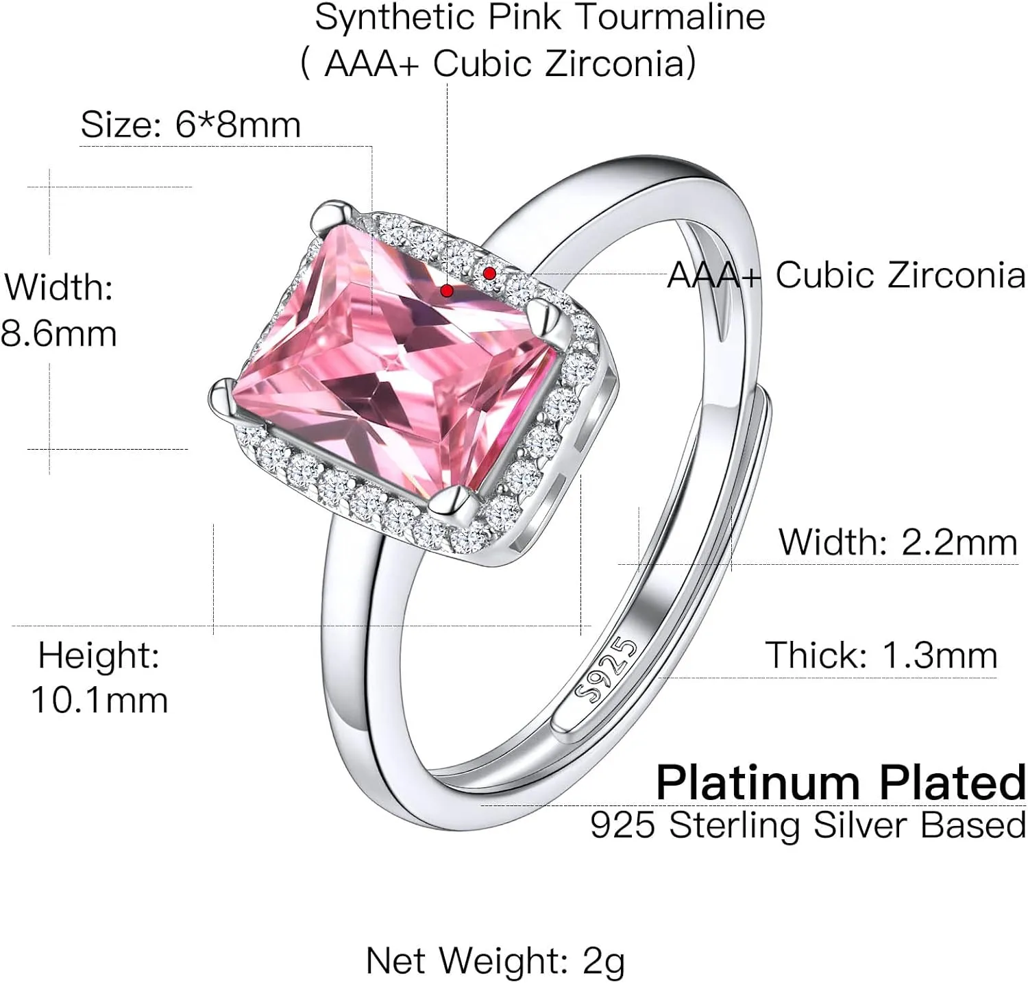 Suplight 925 Sterling Silver Round Shape/Heart/Square/Pear Shape Halo Birthstone Ring, Sparkling Solitaire Engagement Wedding Rings for Women (with Gift Box)
