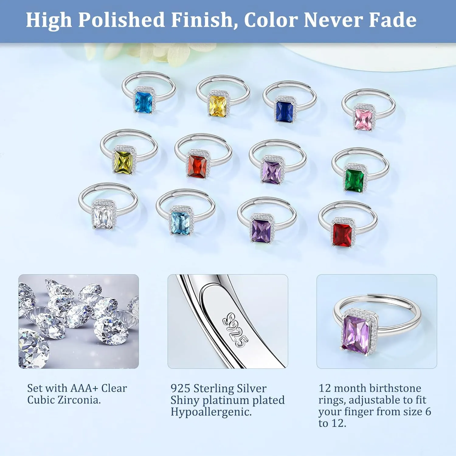 Suplight 925 Sterling Silver Round Shape/Heart/Square/Pear Shape Halo Birthstone Ring, Sparkling Solitaire Engagement Wedding Rings for Women (with Gift Box)
