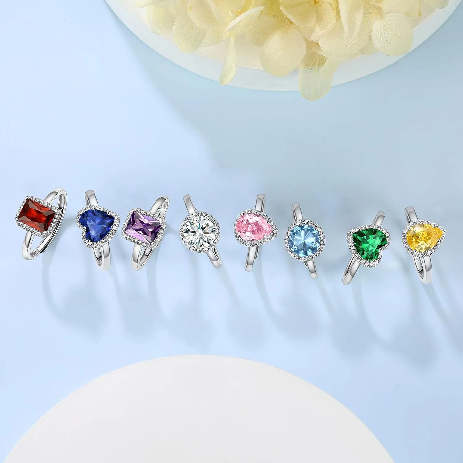 Suplight 925 Sterling Silver Round Shape/Heart/Square/Pear Shape Halo Birthstone Ring, Sparkling Solitaire Engagement Wedding Rings for Women (with Gift Box)