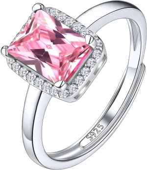 Suplight 925 Sterling Silver Round Shape/Heart/Square/Pear Shape Halo Birthstone Ring, Sparkling Solitaire Engagement Wedding Rings for Women (with Gift Box)