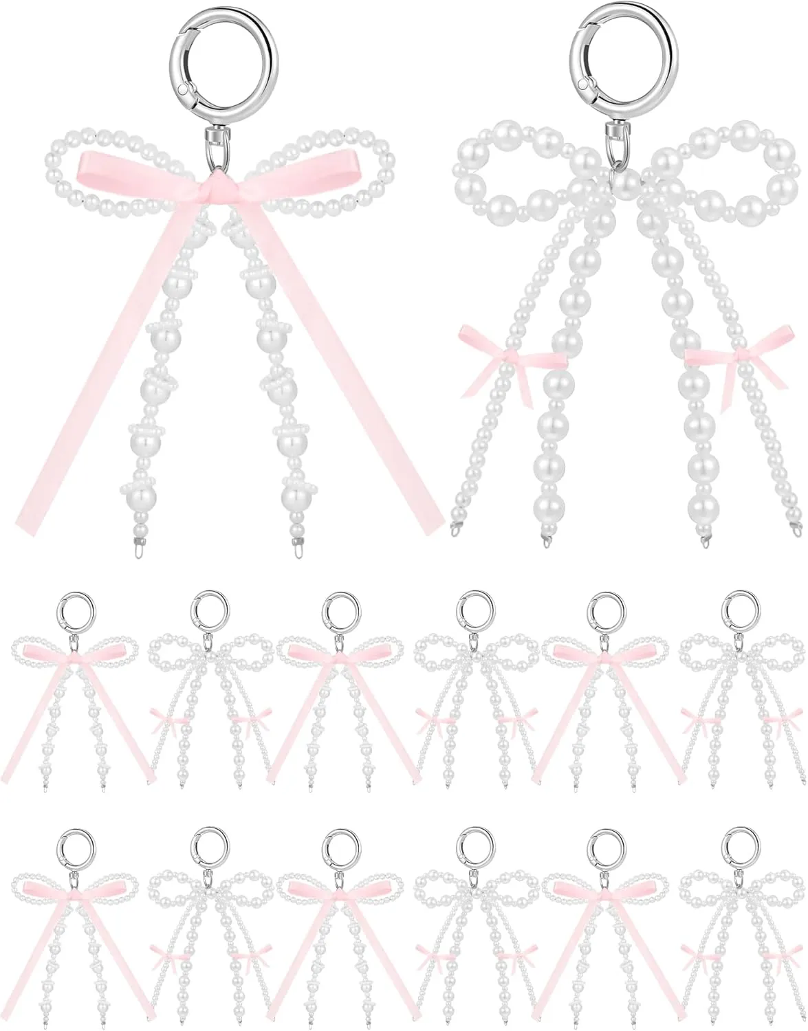 Sureio 12 Pcs Cute Bow Keychain for Women Pearl Bow Keychain Bowknot Beaded Keyring for Purse Backpack Purse Bow Car Key Chain for Women