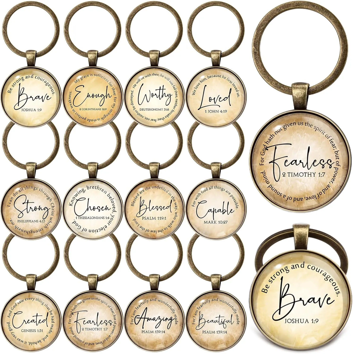 Sureio 24 Pcs Christian Keychain Bulk Bible Verse Religious Keychain Scripture Quote Inspirational Faith Spiritual Church Prayer Gift for Men Women Teacher Nurse Father Day Holy Week Sunday Supplies