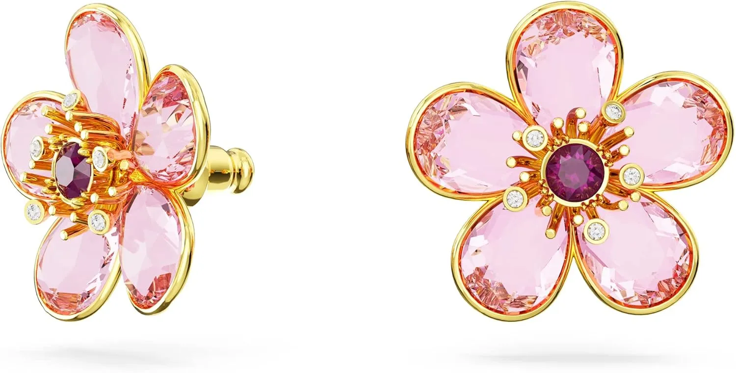 Swarovski Florere Necklace and Earrings Collection, Pink Crystals, Yellow Crystals, Gold Tone Metal Finish