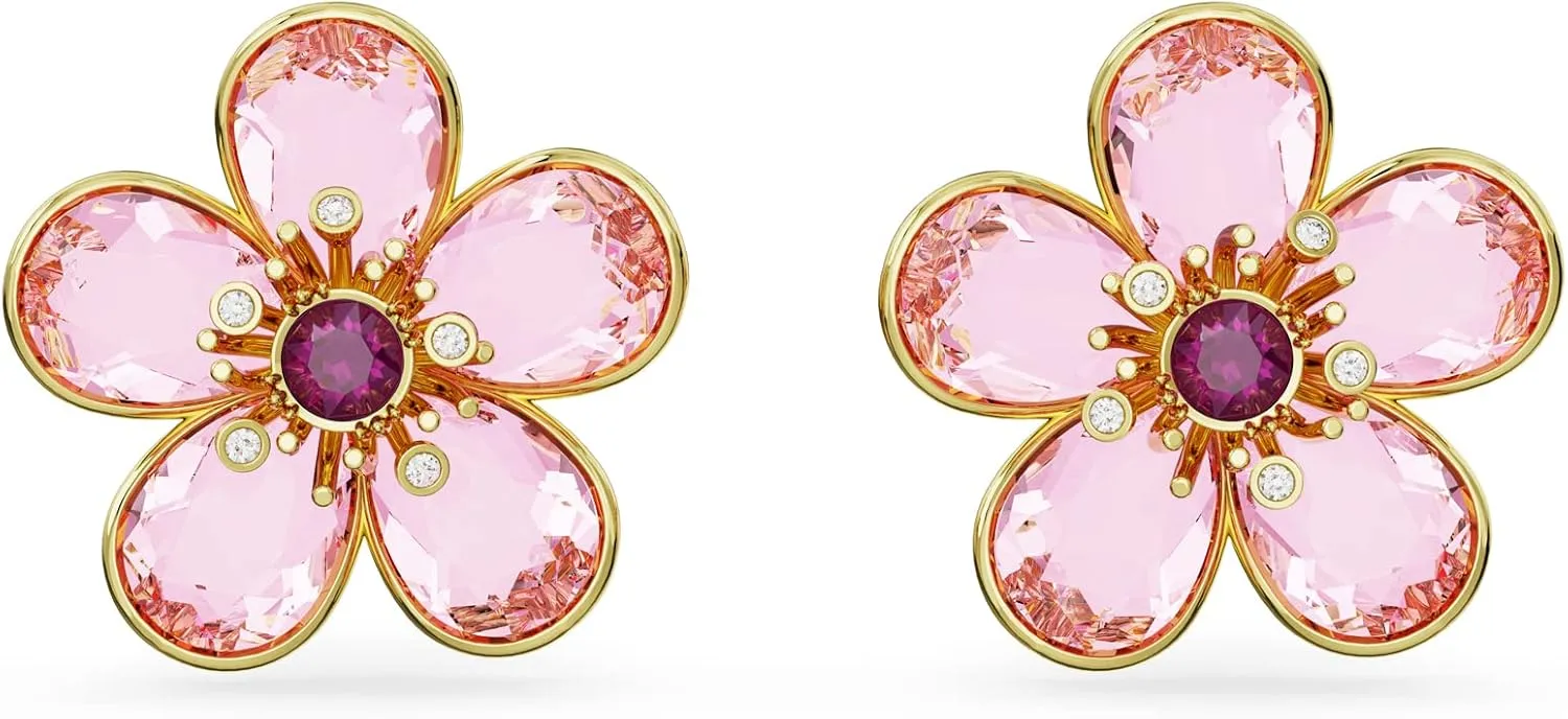 Swarovski Florere Necklace and Earrings Collection, Pink Crystals, Yellow Crystals, Gold Tone Metal Finish