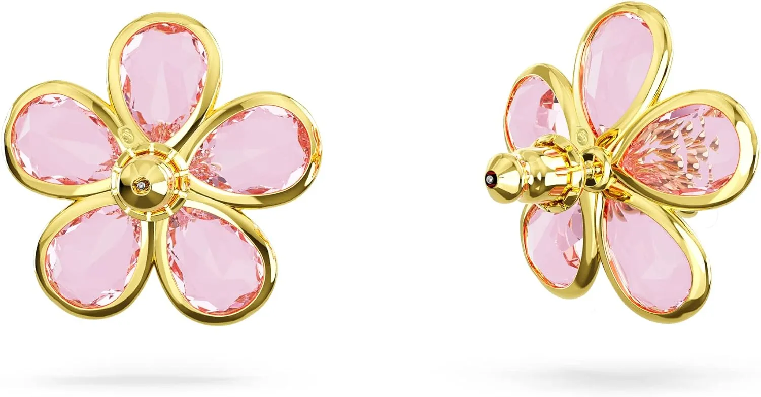 Swarovski Florere Necklace and Earrings Collection, Pink Crystals, Yellow Crystals, Gold Tone Metal Finish