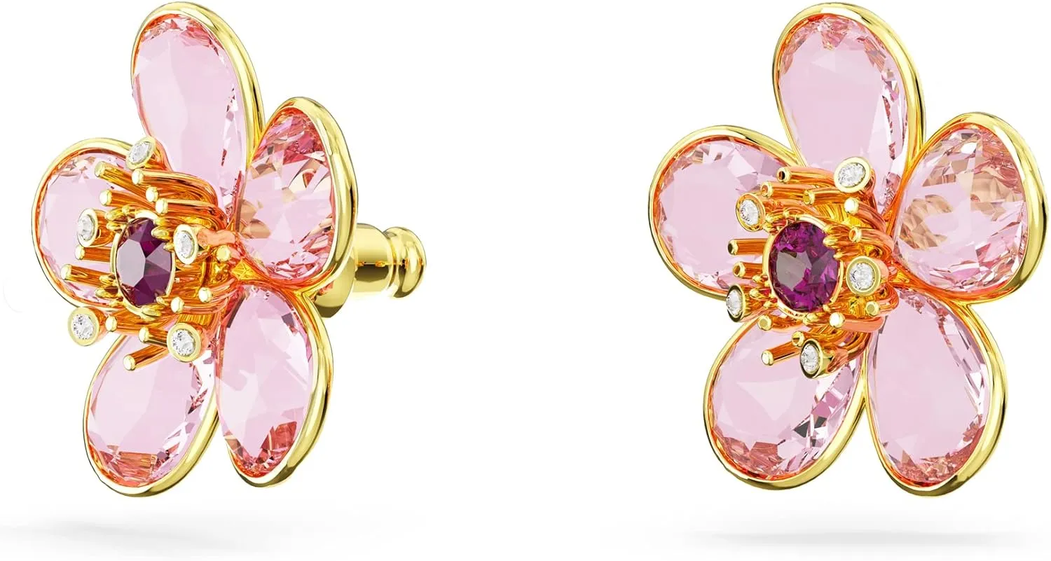 Swarovski Florere Necklace and Earrings Collection, Pink Crystals, Yellow Crystals, Gold Tone Metal Finish