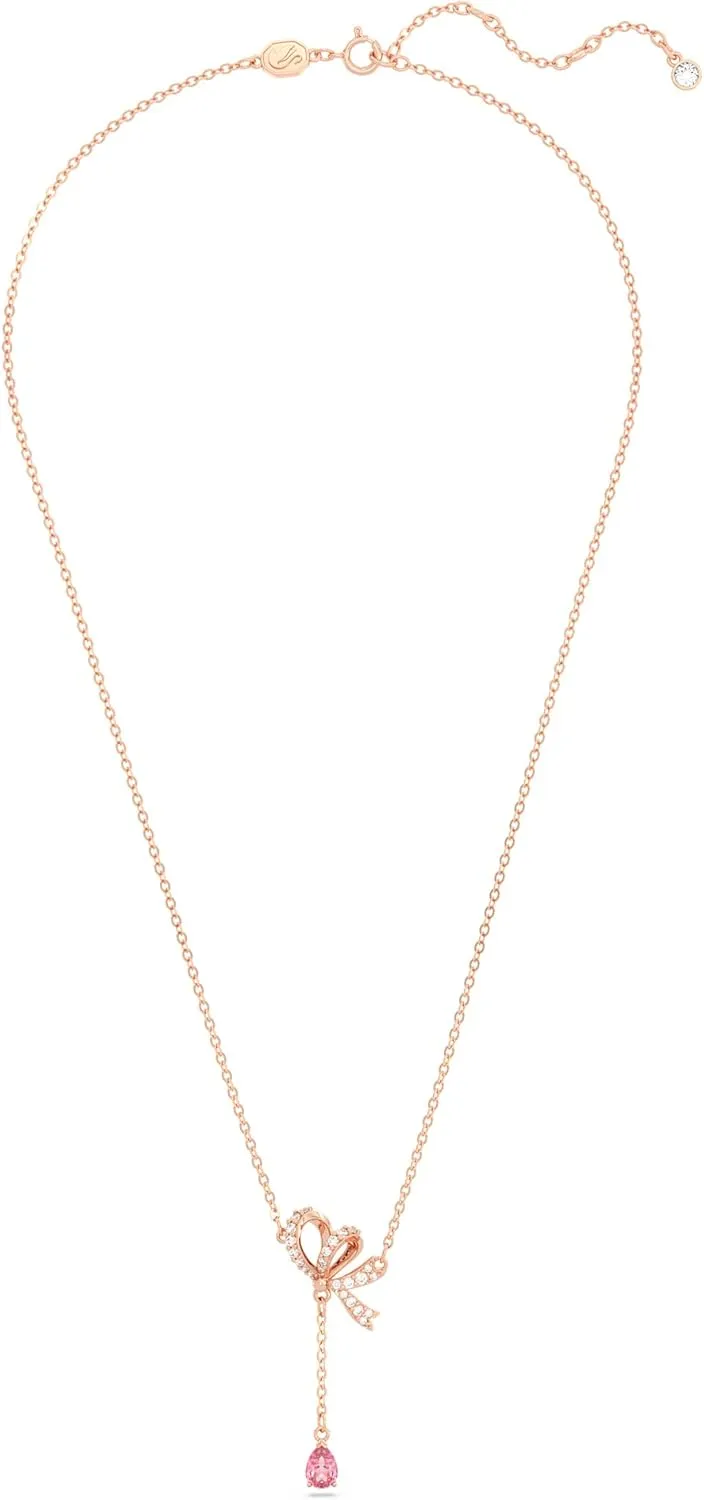 SWAROVSKI Volta Necklace, Earrings, and Bracelets Jewelry Collection, Bow-Inspired Pink and Clear Crystals with Rose-Gold Tone Finish