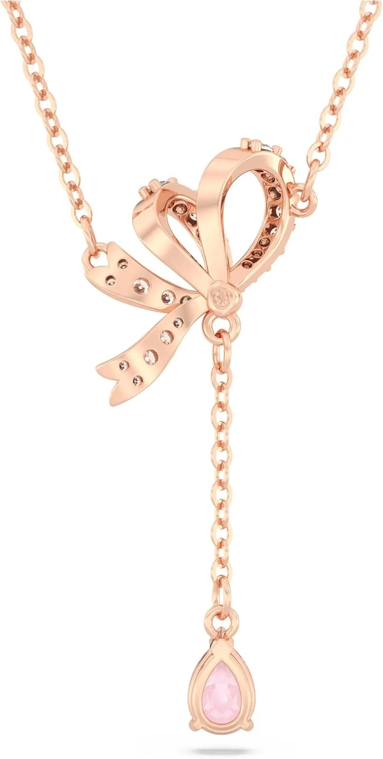 SWAROVSKI Volta Necklace, Earrings, and Bracelets Jewelry Collection, Bow-Inspired Pink and Clear Crystals with Rose-Gold Tone Finish