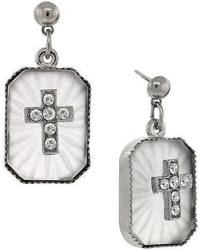 Symbols Of Faith Frosted Stone Crystal Cross Drop Earrings