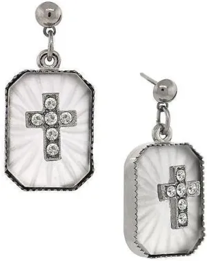 Symbols Of Faith Frosted Stone Crystal Cross Drop Earrings