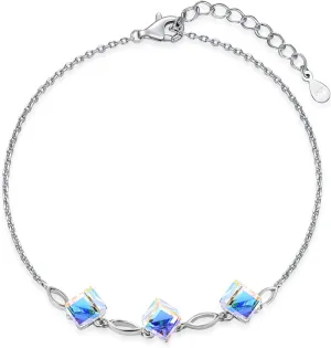 TANGPOET Real Austria Crystal Bracelet for Women Sterling Silver Cube Charm Crystal Bracelets Jewelry Birthday Gifts