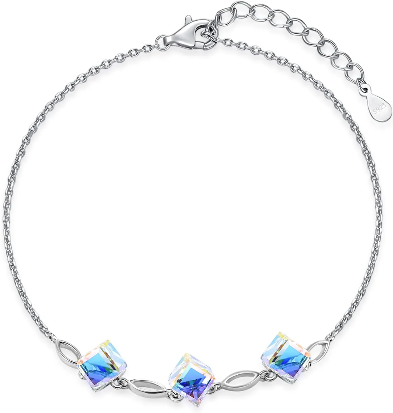 TANGPOET Real Austria Crystal Bracelet for Women Sterling Silver Cube Charm Crystal Bracelets Jewelry Birthday Gifts
