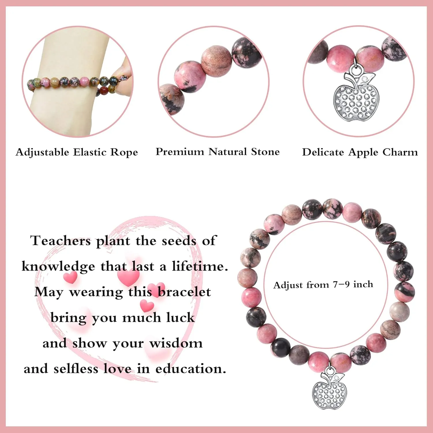 Teacher Appreciation Gifts for Women, Teacher Gifts Natural Stone Bracelet with Message Card for Appreciation Week Christmas Valentines from Student
