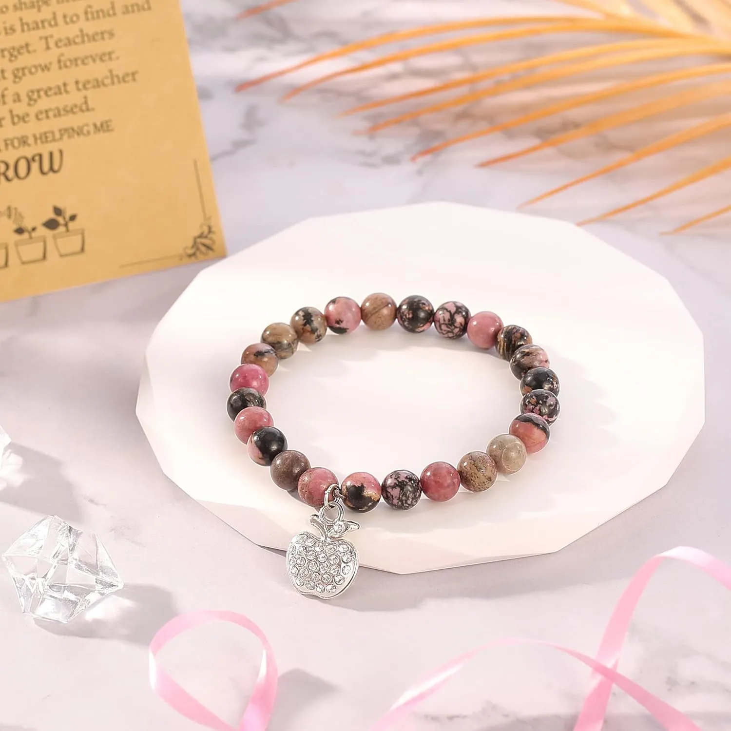 Teacher Appreciation Gifts for Women, Teacher Gifts Natural Stone Bracelet with Message Card for Appreciation Week Christmas Valentines from Student