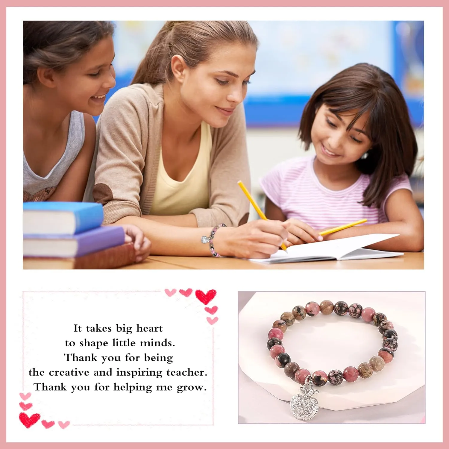 Teacher Appreciation Gifts for Women, Teacher Gifts Natural Stone Bracelet with Message Card for Appreciation Week Christmas Valentines from Student