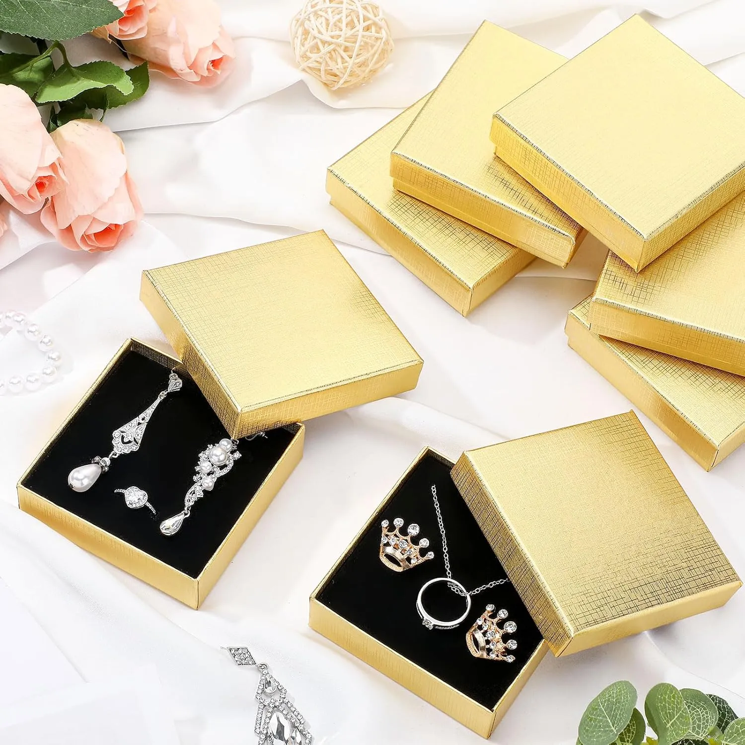 Tenceur 100 Pcs Jewelry Gift Boxes Bulk Kraft Jewelry Cardboard Boxes for Necklace Earring Bracelet Storage Package Display