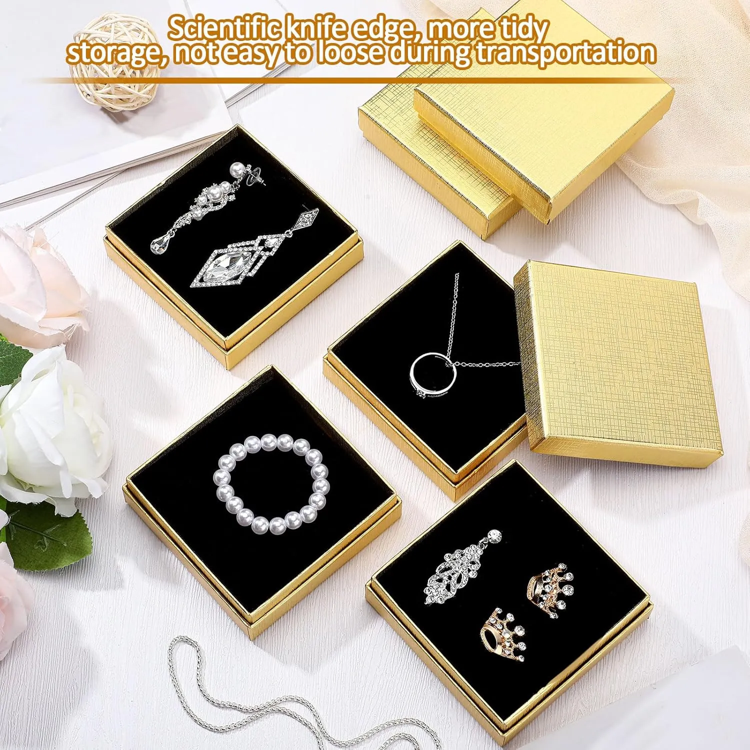 Tenceur 100 Pcs Jewelry Gift Boxes Bulk Kraft Jewelry Cardboard Boxes for Necklace Earring Bracelet Storage Package Display