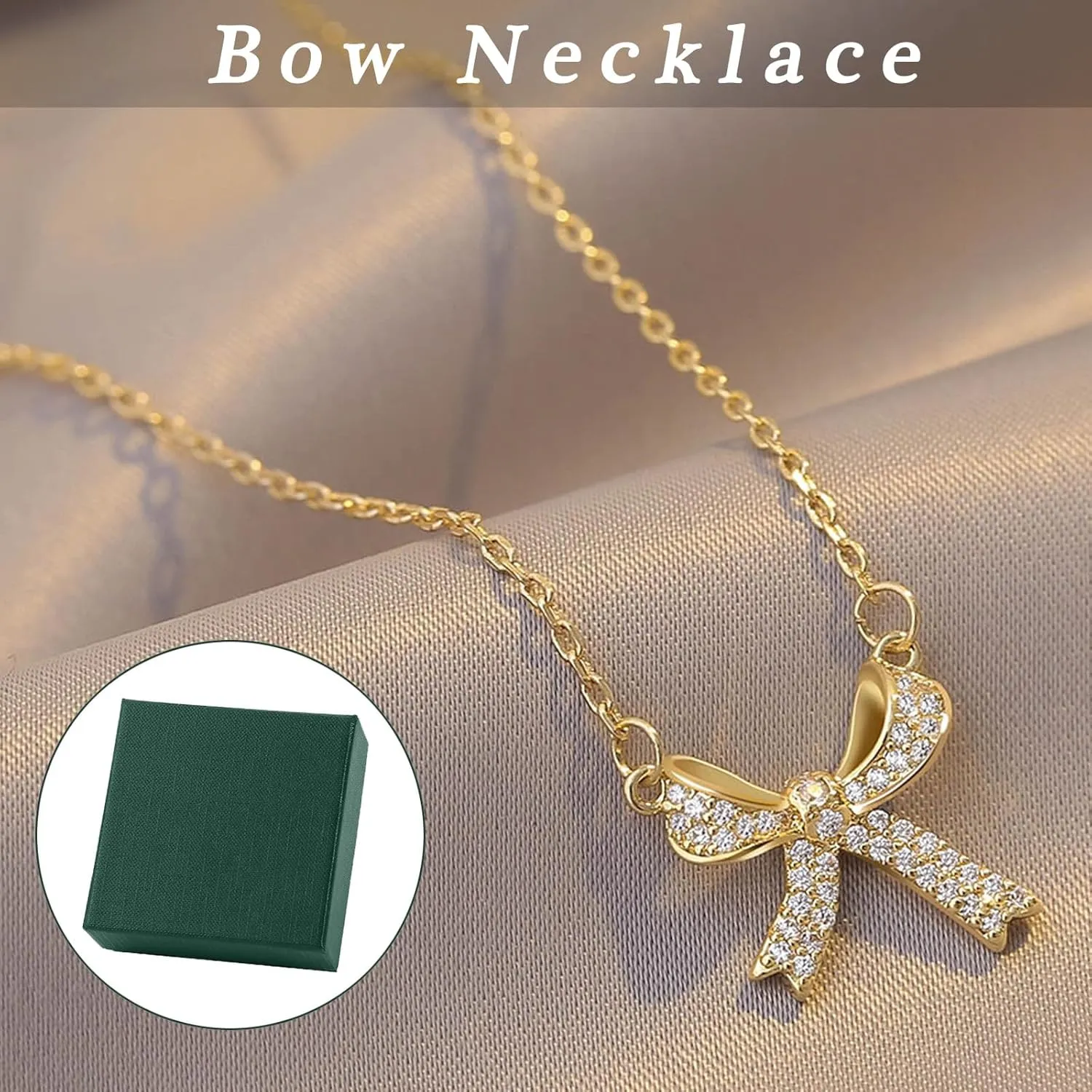 TESTRYE 18K Gold Bow Necklace,Dainty Bow Pendent Choker Necklace Bowknot Bow Tie Necklace for Women