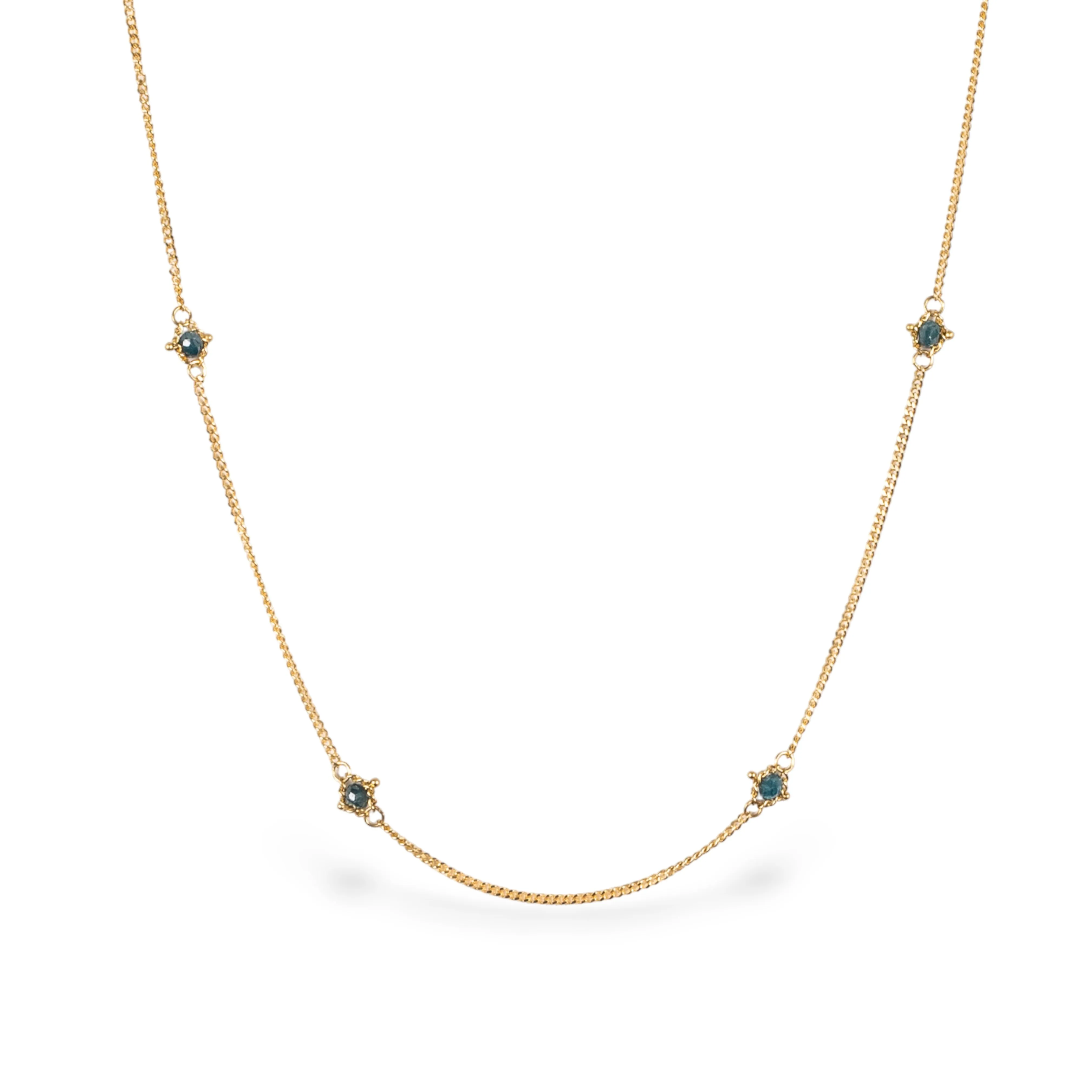Textile Gold Necklace in Blue Diamond