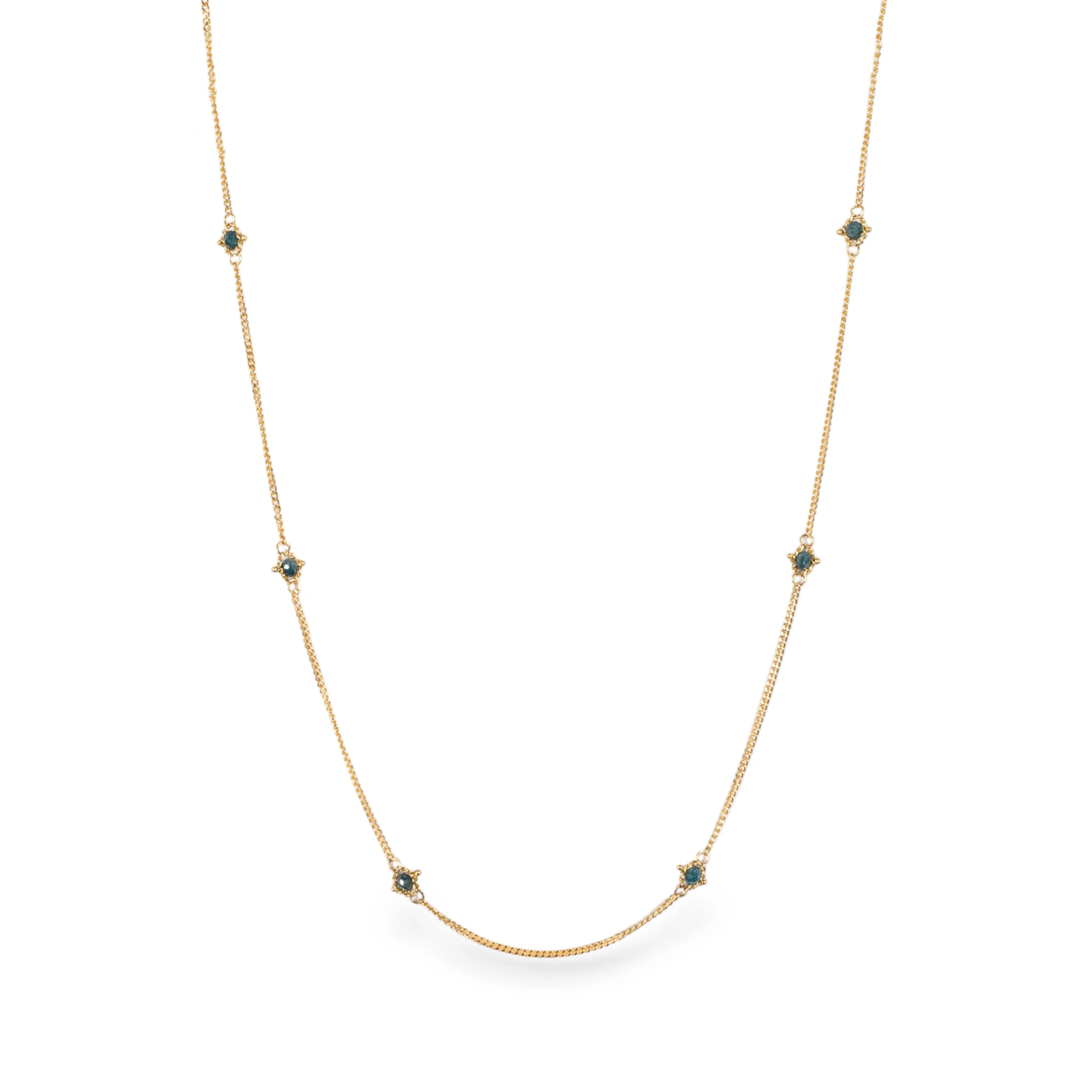 Textile Gold Necklace in Blue Diamond