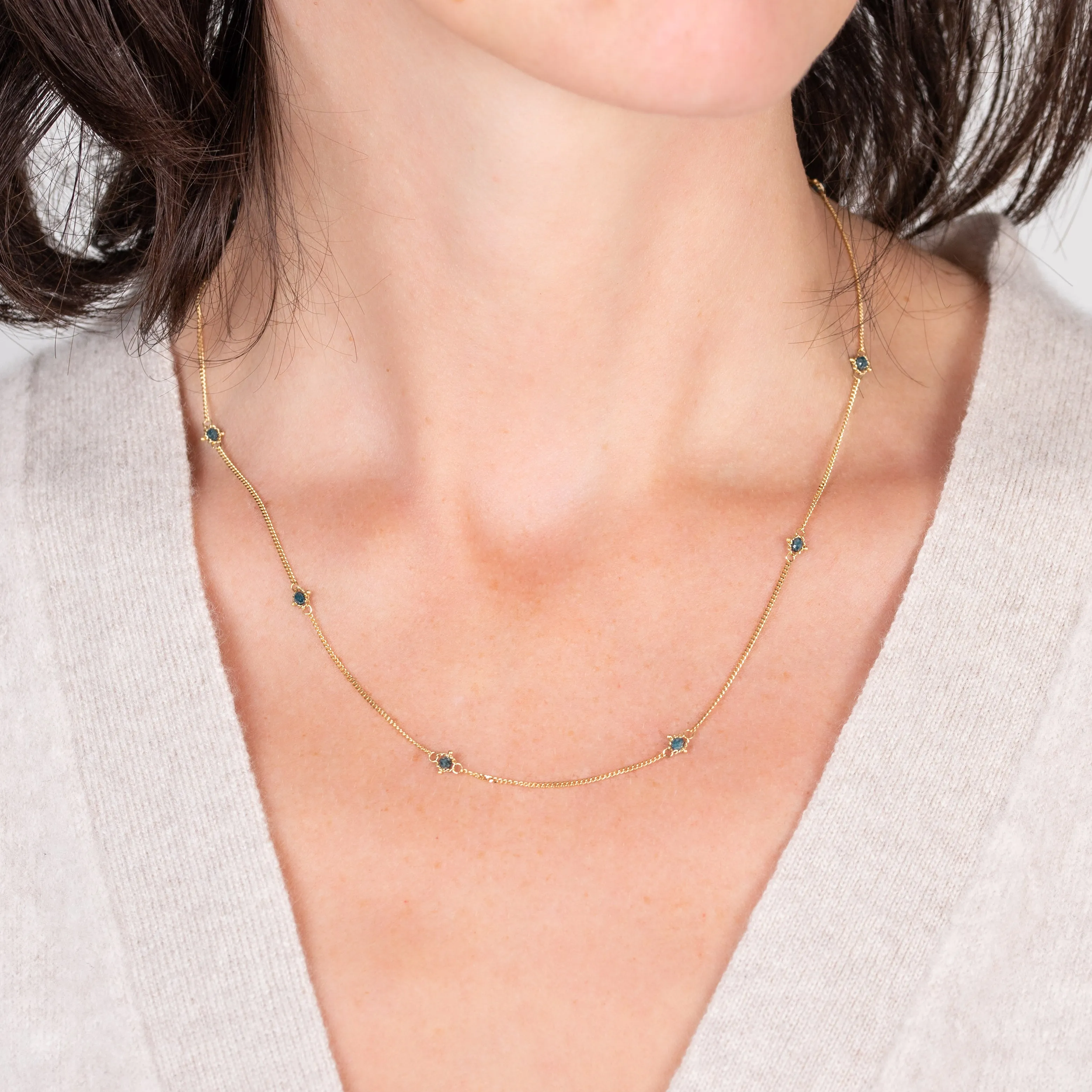 Textile Gold Necklace in Blue Diamond
