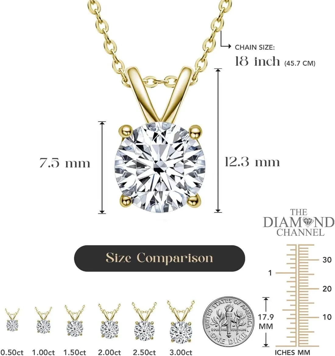 The Diamond Channel NATURAL Diamond 4-Prong Pendant Necklace with 16 2 Extender - 14K Gold Diamond Pendant - Fine Jewelry for Women