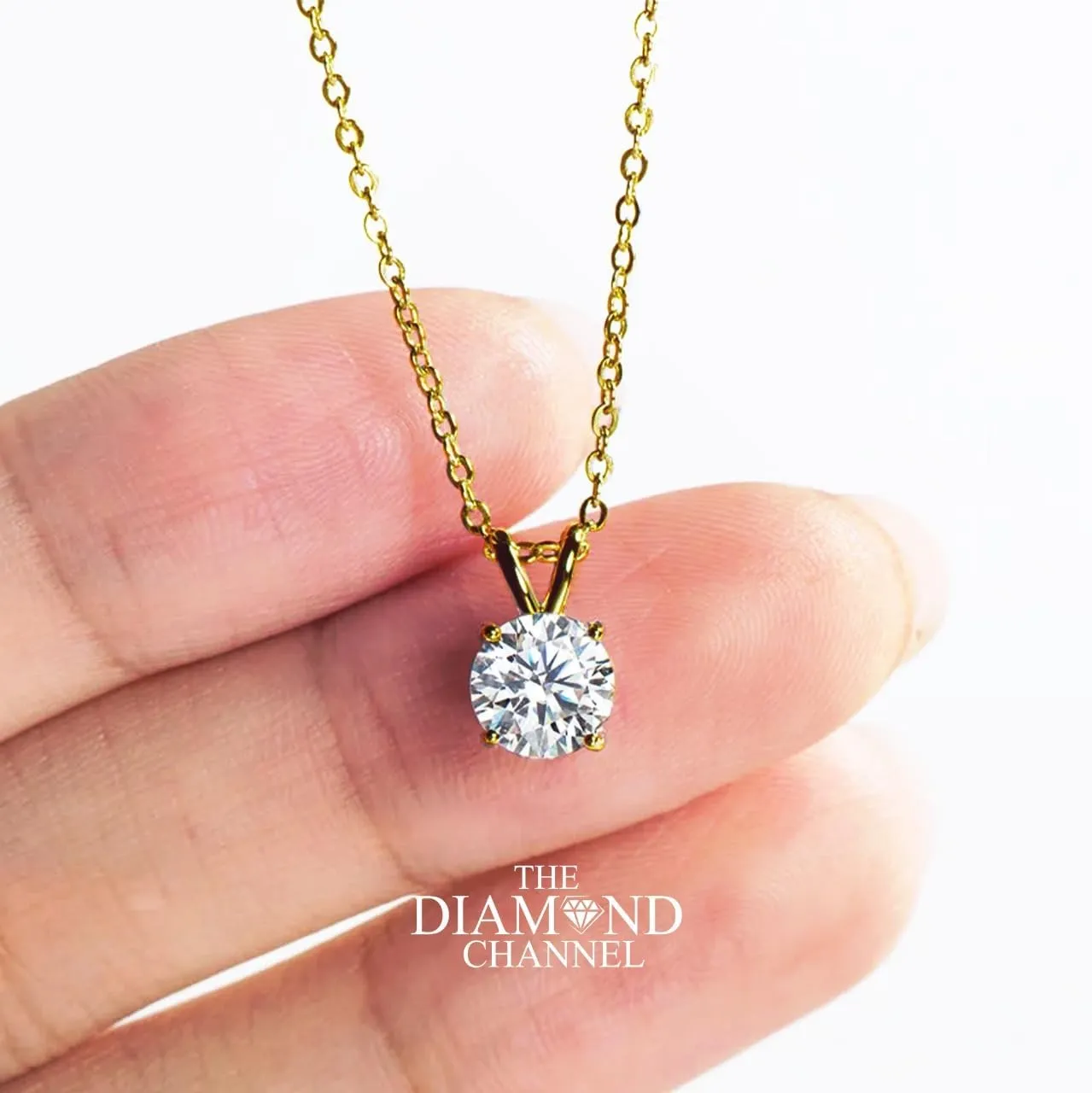 The Diamond Channel NATURAL Diamond 4-Prong Pendant Necklace with 16 2 Extender - 14K Gold Diamond Pendant - Fine Jewelry for Women